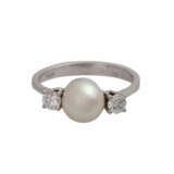Ring mit Perle und Brillanten zusammen ca. 0,2 ct, - фото 1