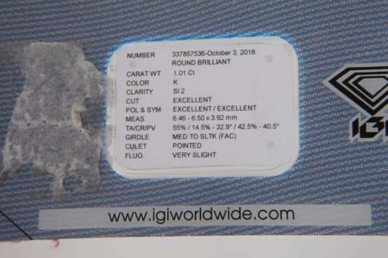 Brillant von 1,01 ct mit IGI-Gutachten - Foto 2