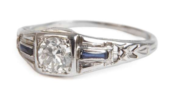 Damenring mit Diamant und Saphiren - Foto 1