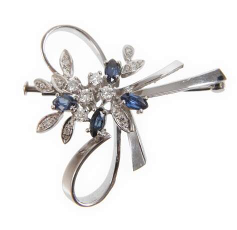 Schleifenbrosche mit Brillanten und Saphiren - Foto 1 Schleifenbrosche mit Brillanten und Saphiren - Foto 1