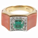Damenring mit Koralle, Brillanten und Smaragd - Foto 1