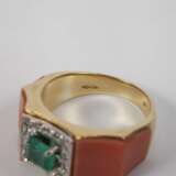 Damenring mit Koralle, Brillanten und Smaragd - Foto 3