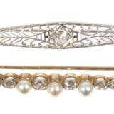 Zwei Broschen mit Diamanten und Perlen - photo 1