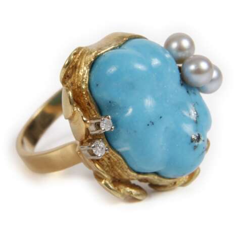 Damenring mit Türkis, Perlen und Brillanten - photo 1 Damenring mit Türkis, Perlen und Brillanten - photo 1