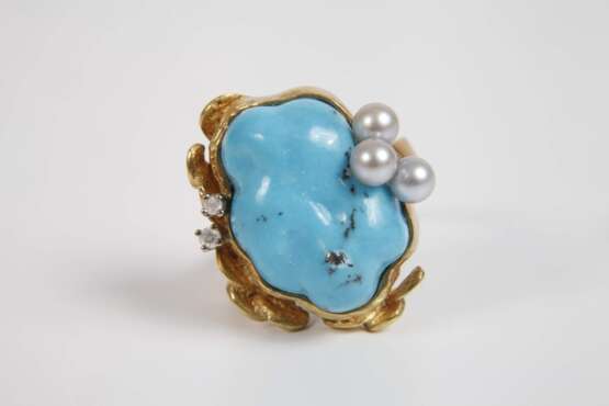 Damenring mit Türkis, Perlen und Brillanten - photo 2 Damenring mit Türkis, Perlen und Brillanten - photo 2