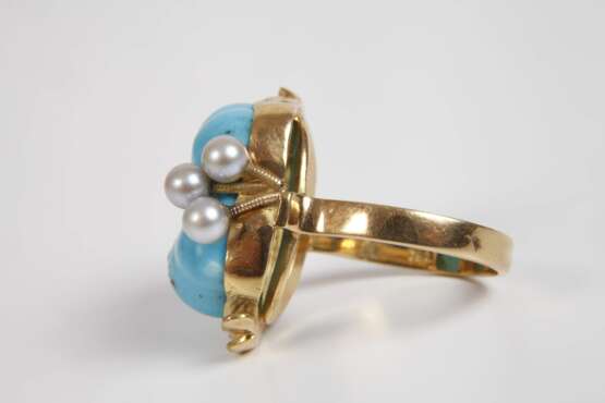 Damenring mit Türkis, Perlen und Brillanten - photo 3 Damenring mit Türkis, Perlen und Brillanten - photo 3