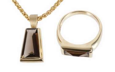 Anhänger und Ring mit Rauchquarzen