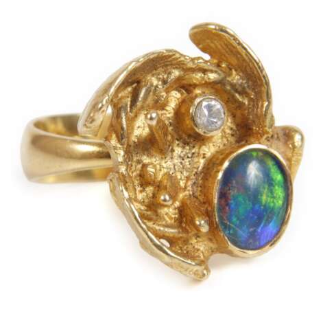 Ausgefallener Damenring mit Opal und Brillant - photo 1 Ausgefallener Damenring mit Opal und Brillant - photo 1