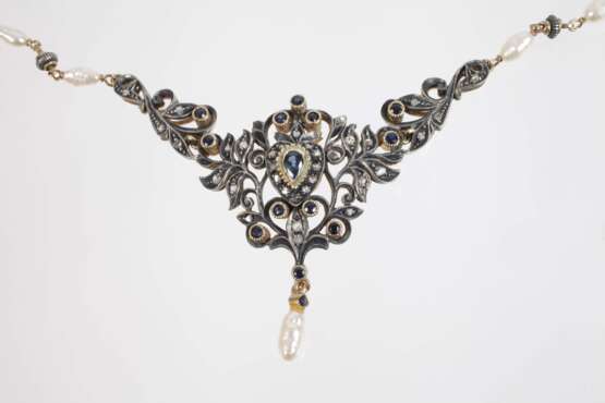 Historismus-Collier mit Saphiren und Perlen - photo 2