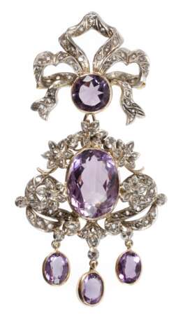 Schleifenbrosche mit Amethysten und Diamanten - photo 1
