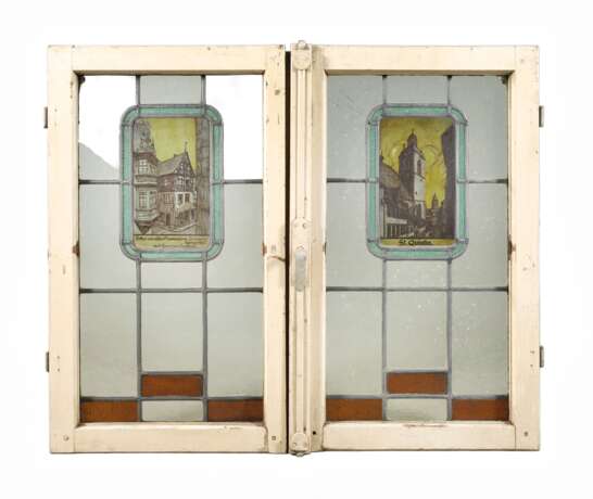 Zwei Bleiglasfenster mit Ansicht Mainz - photo 1