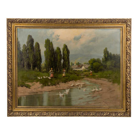 NEOGRADY, LASZLO (1896-1962, ungarischer Maler), "Gänsehirtinnen am Fluss vor dem Dorf", - фото 2