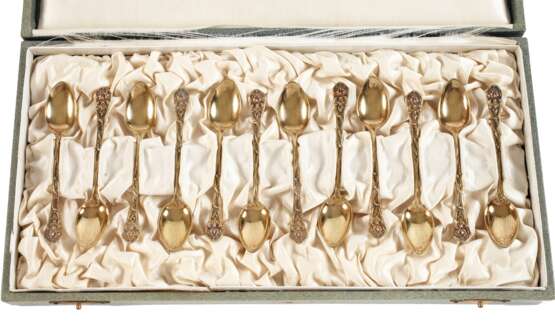 Silber zwölf Mokkalöffel Irisblütendekor - фото 1