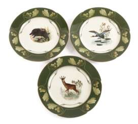 Nymphenburg drei Teller Jagdmotive