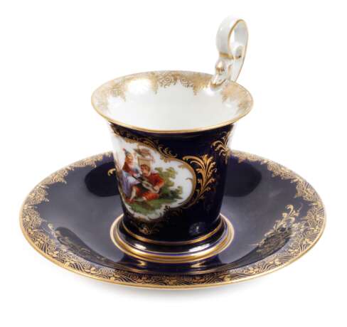 Meissen prunkvolle Mokkatasse Figurenmalerei - Foto 1