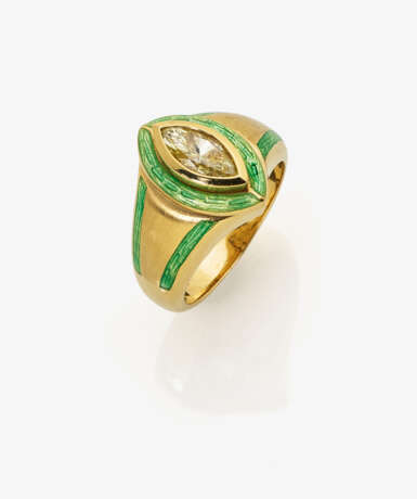 Ring mit grünen Email und gelben Diamant. Deutschland - Foto 1