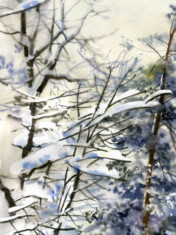 „Der Weg in den winterwald.“ Papier Aquarell Realismus Landschaftsmalerei 2018 - Foto 2