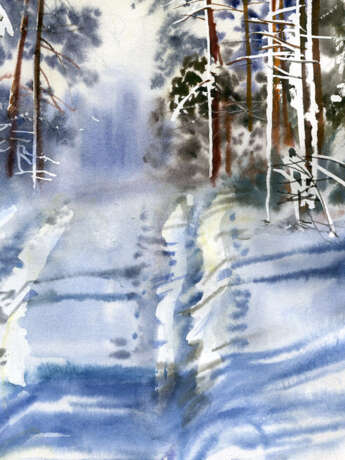 “Road in winter forest.” Paper Watercolor Realist Landscape painting 2018 - photo 3