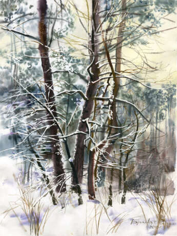 “Winter” Paper Watercolor Realist Landscape painting 2018 - photo 1