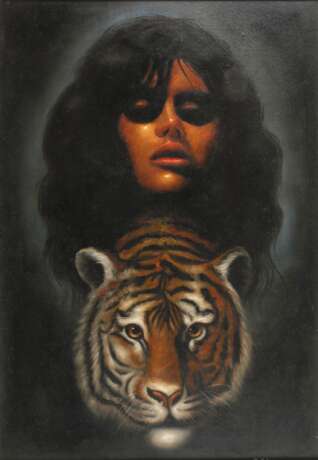 Manfred Leibl, Mädchenportrait mit Tigerkopf - photo 1 Manfred Leibl, Mädchenportrait mit Tigerkopf - photo 1