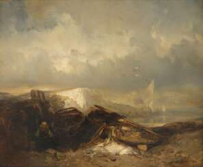 Charles Hoguet, Fischerboote am Strand 
