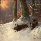 Otto Scheuerer, Wildschweine im Winterwald - Foto 1