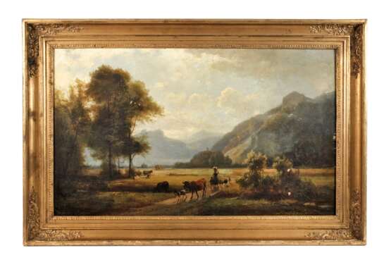 Idyllische Sommerlandschaft mit Viehhirtin - photo 1 Idyllische Sommerlandschaft mit Viehhirtin - photo 1