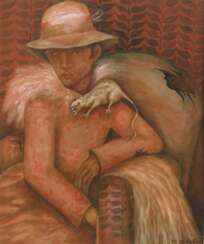 H. Popp, Junge Frau mit Hut und Ratte