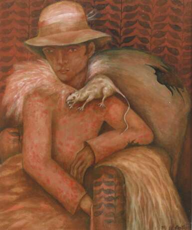 H. Popp, Junge Frau mit Hut und Ratte - photo 1