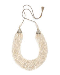 INDIAN REVERSIBLE NATURAL PEARL, SEED PEARL, DIAMOND AND ENAMEL NECKLACE