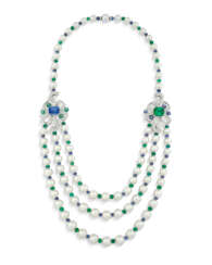 BULGARI SAPPHIRE, EMERALD, DIAMOND AND CULTURED PEARL &#39;FIOCCO REALE&#39; NECKLACE