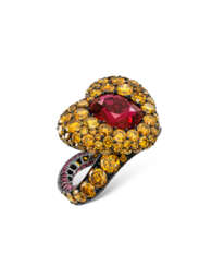 JAR RUBY AND COLOURED DIAMOND RING