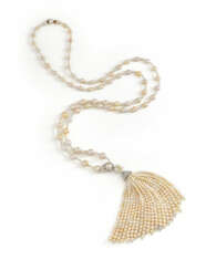 NATURAL PEARL, SEED PEARL AND DIAMOND SAUTOIR