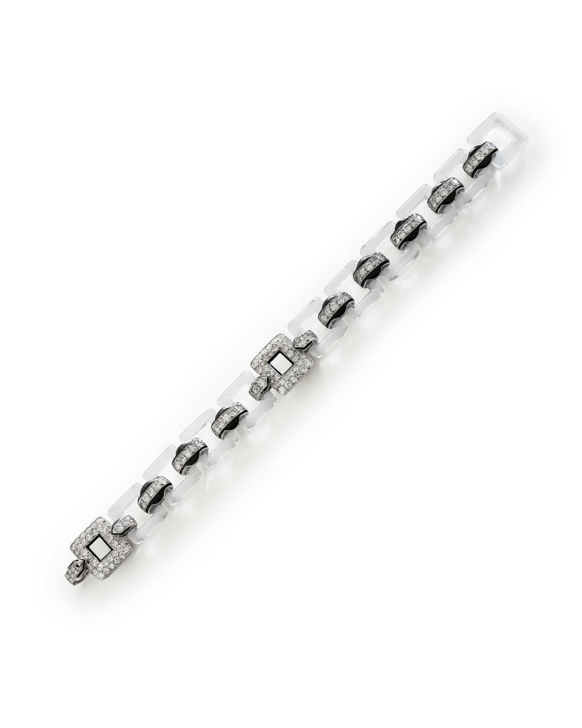 CARTIER ART DECO ROCK CRYSTAL, ENAMEL AND DIAMOND BRACELET CARTIER ART DECO ROCK CRYSTAL, ENAMEL AND DIAMOND BRACELET