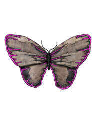 JAR PETRIFIED WOOD, COLOURED SAPPHIRE AND SPINEL &#39;PAPILLON DE NUIT&#39; BROOCH