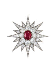 SUPERB LATE 19TH CENTURY RUBY AND DIAMOND STAR PENDANT/BROOCH