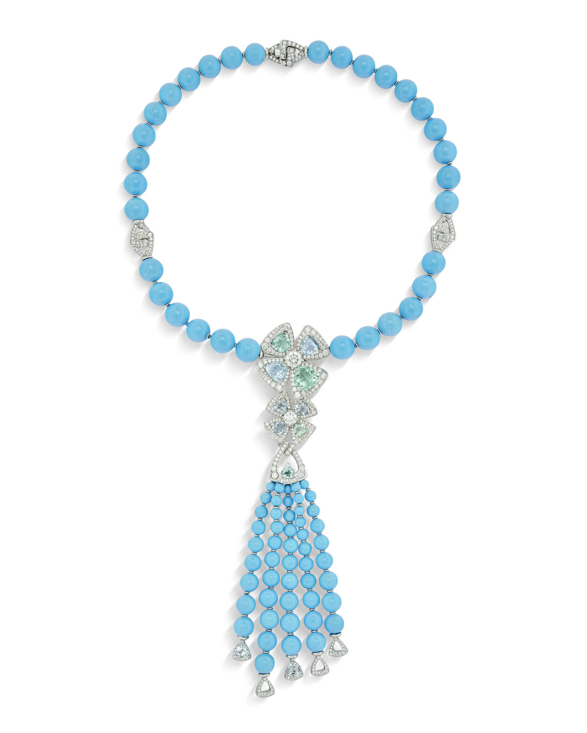 BULGARI TURQUOISE, TOURMALINE, AQUAMARINE AND DIAMOND 'FIOREVER' NECKLACE BULGARI TURQUOISE, TOURMALINE, AQUAMARINE AND DIAMOND 'FIOREVER' NECKLACE