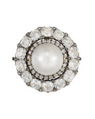 LATE 19TH CENTURY NATURAL PEARL AND DIAMOND PENDANT/BROOCH