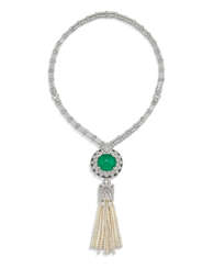 CARTIER EMERALD, SEED PEARL AND DIAMOND NECKLACE