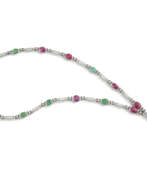Chaumet. CHAUMET ART DECO RUBY, EMERALD, DIAMOND AND ENAMEL SAUTOIR