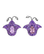 Полудрагоценные камни. JAR TOPAZ, COLOURED SAPPHIRE AND DIAMOND &#39;FLEUR DE LYS&#39; EARRINGS