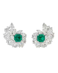 CARTIER MID-20TH CENTURY EMERALD AND DIAMOND EARRINGS