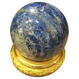 Large Lapis Lazuli Sphere from Afghanistan on a 19th French Gilded Base Bronce Napoleon III 20th century - photo 1
