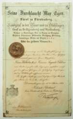 Fürstenberg: Trachtenhuldigung der Alten Fürstenberger Lande, Erinnerungsmedaille mit Urkunde für den Militärverein Riedböhringen.