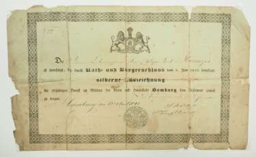 Hamburg: Silberne Auszeichnung, für 20 Jahre, Urkunde für einen Unteroffizier.