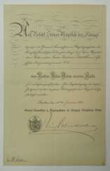 Preussen: Roter Adler Orden, 4. Klasse Urkunde für einen Rittmeister im 3. Schlesischen Dragoner-Regiment No. 15.