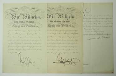 Preussen: Urkundenpaar für den Kronenorden 1. Klasse und 2. Klasse für einen K.u.K. österreichisch-ungarischen außerordentlichen Gesandten und bevollmächtigten Minister M.F.v.G.