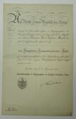 Preussen: Kronenorden, 3. Klasse Urkunde für einen Baurat, Vorstand des Hofbauamts in Osterorda a.H.