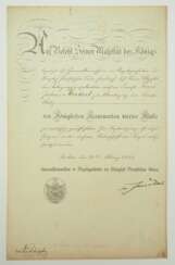 Preussen: Kronenorden, 4. Klasse Urkunde für einen Telegraphensekretär außer Dienst zu Montigung im Kreise Metz.