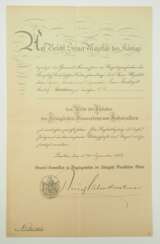 Preussen: Königlicher Hausorden von Hohenzollern, Adler der Inhaber Urkunde für den Lehrer, Kantor und Organisten zu Leuthen.